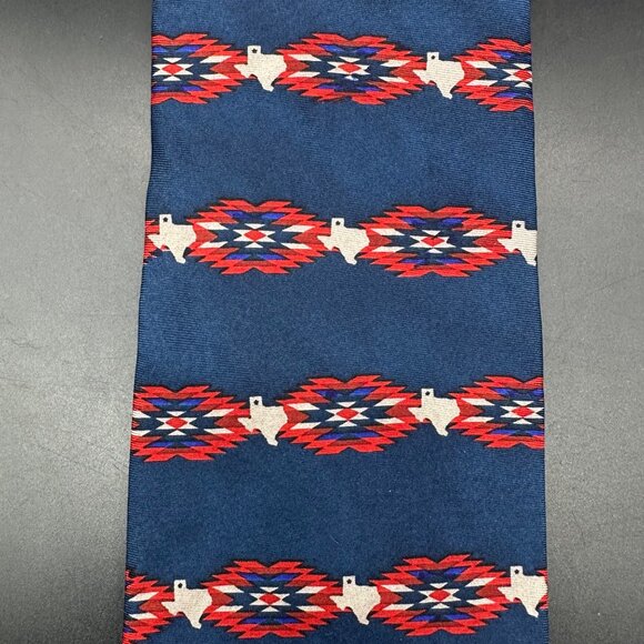 Vintage Tie Texas Navajo Stripe Necktie  Ralph Marlin USA Blue Red State Map - Picture 2 of 7